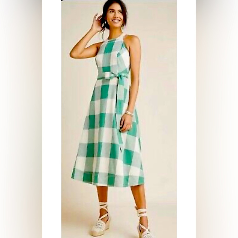 Maeve green checked halter dress.